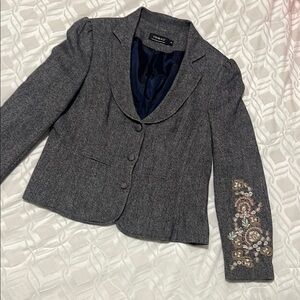 Gray Blazer with Embroidery